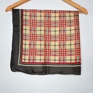 Echo Womens Scarf Beige Red Plaid Hand Roll Vintage Classic Preppy Chic